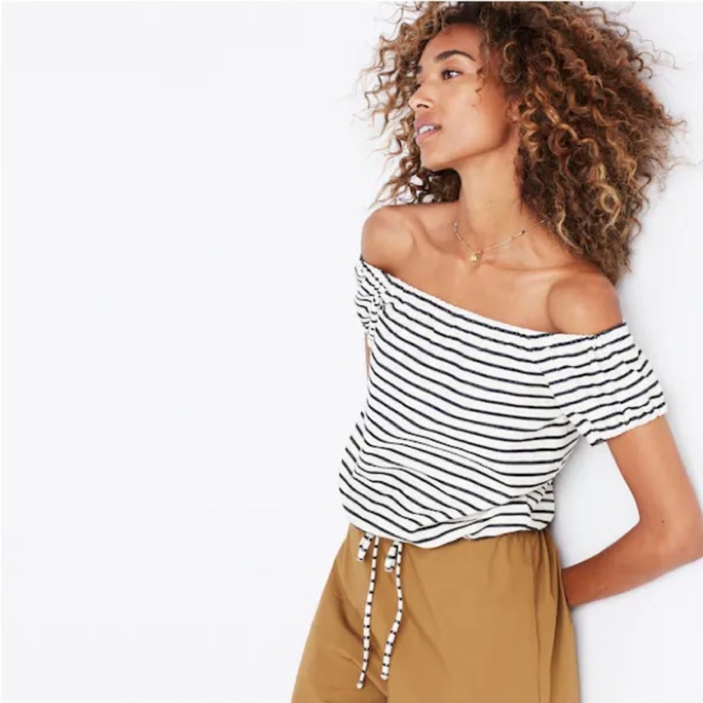 Madewell Striped Melody Off-the-Shoulder Top in Bright Ivory